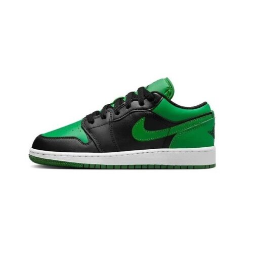 Big Kids Jordan 1 Low Black/Black-Lucky Green-White (553560 065)