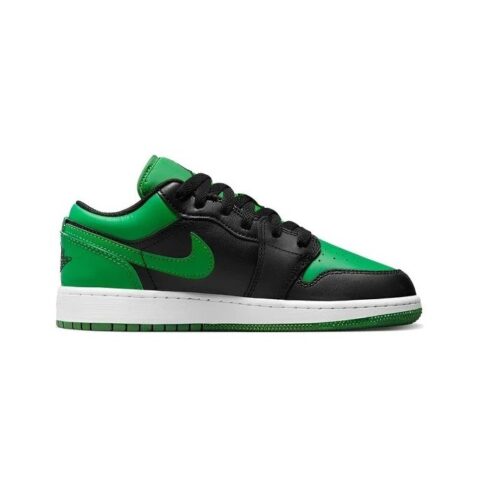 Big Kids Jordan 1 Low Black/Black-Lucky Green-White (553560 065)