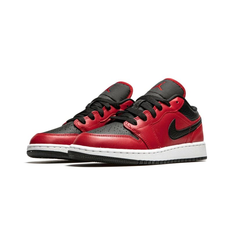 Big Kids Jordan 1 Low Black Pebbled Gym Red/Black-White (553560 605)