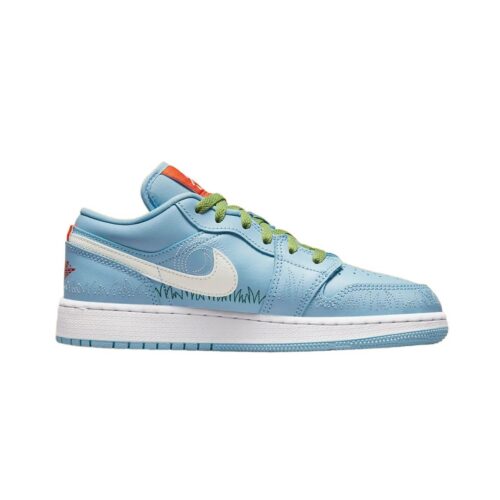 Big Kids Jordan 1 Low Se Stitch Psychic Blue/Sail-Vivid Green (Do8227 400)