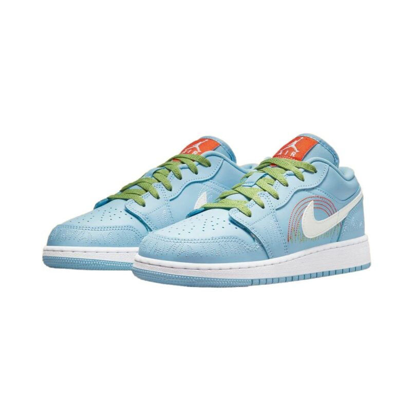 Big Kids Jordan 1 Low Se Stitch Psychic Blue/Sail-Vivid Green (Do8227 400)