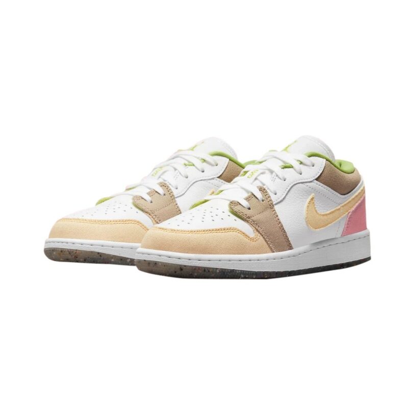 Big Kids Jordan 1 Low Se White/Vivid Green-White (Dj0341 100)