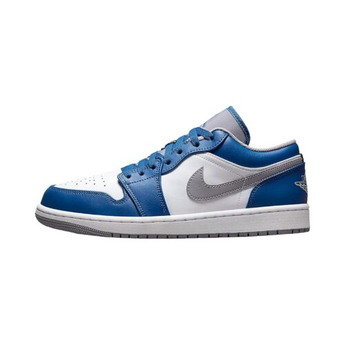 Big Kids Jordan 1 Low True Blue/Cement Grey-White (553560 412)