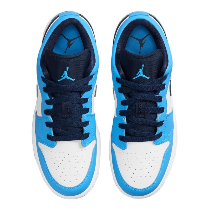 Big Kids Jordan 1 Low Unc White/Dk Powder Blue-Obsidian (553560 144)