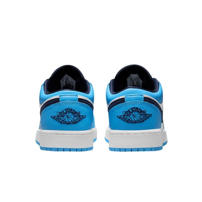 Big Kids Jordan 1 Low Unc White/Dk Powder Blue-Obsidian (553560 144)