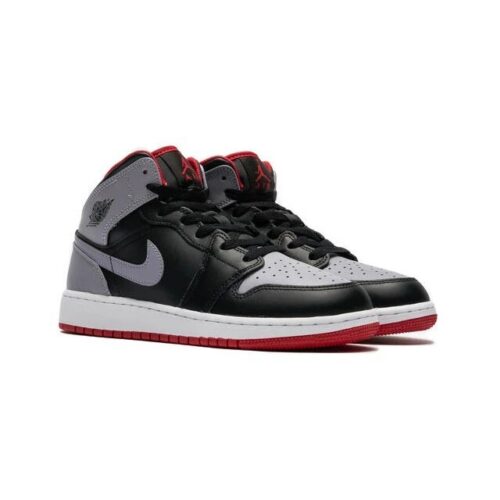 Big Kids Jordan 1 Mid Black/Cement Grey-Fire Red (Dq8423 006)