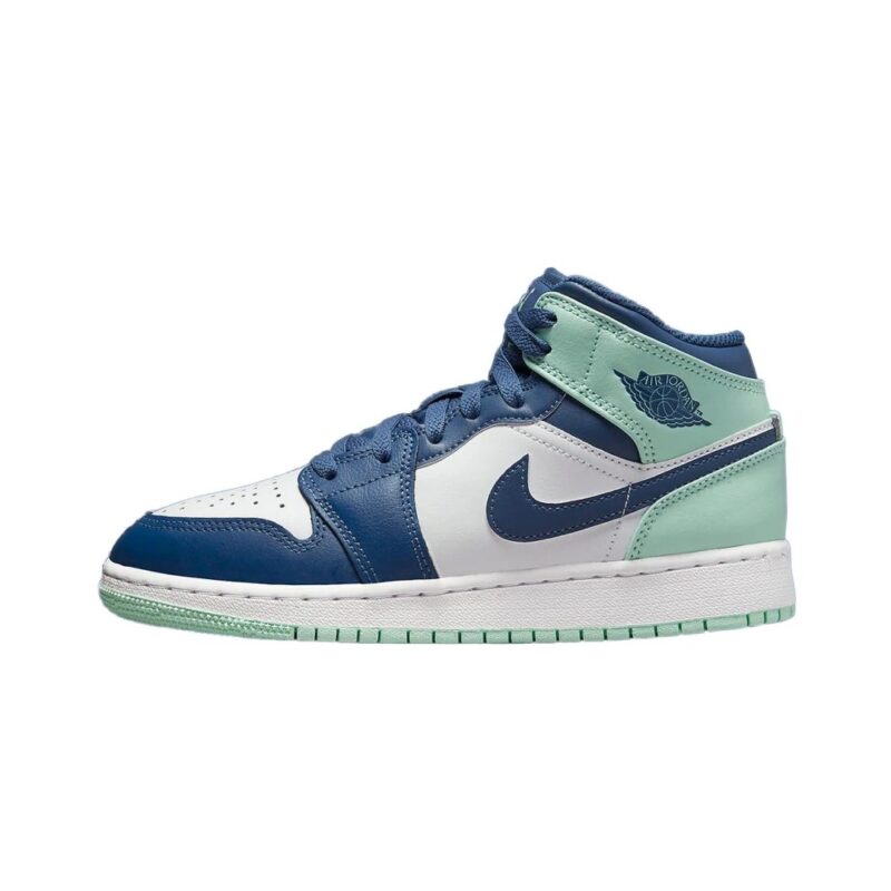 Big Kids Jordan 1 Mid Blue Mint Mystic Navy/Mint Foam-White (554725 413)