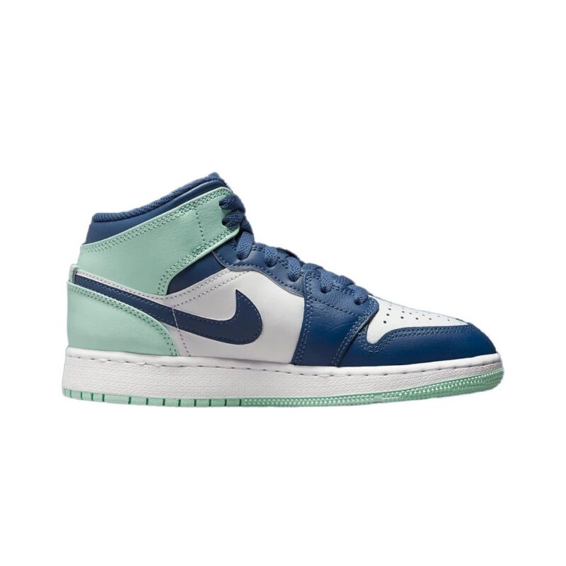 Big Kids Jordan 1 Mid Blue Mint Mystic Navy/Mint Foam-White (554725 413)