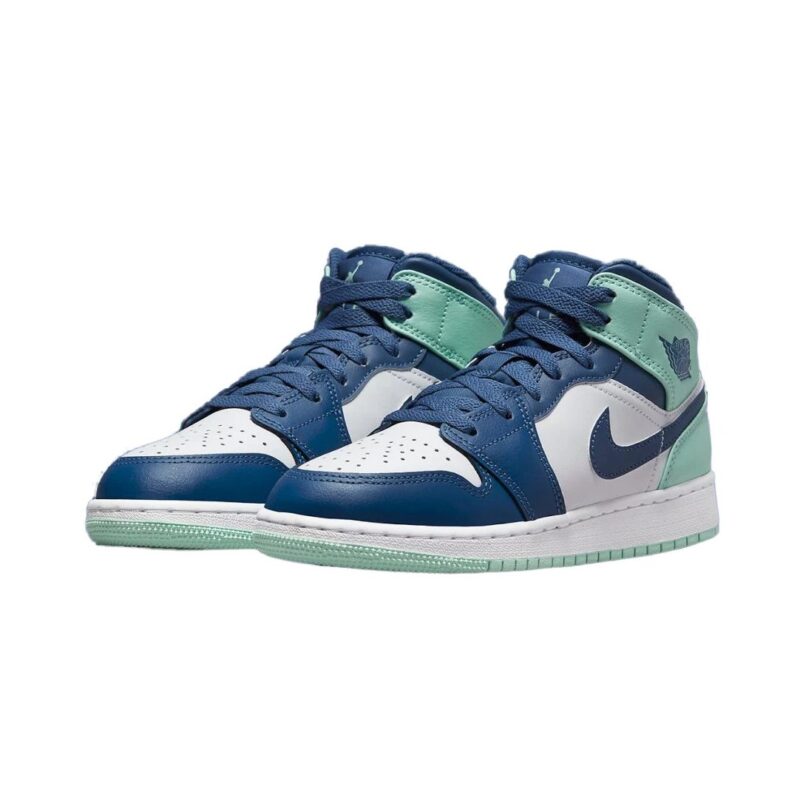 Big Kids Jordan 1 Mid Blue Mint Mystic Navy/Mint Foam-White (554725 413)