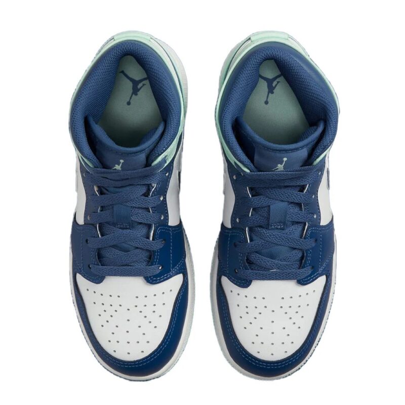 Big Kids Jordan 1 Mid Blue Mint Mystic Navy/Mint Foam-White (554725 413)