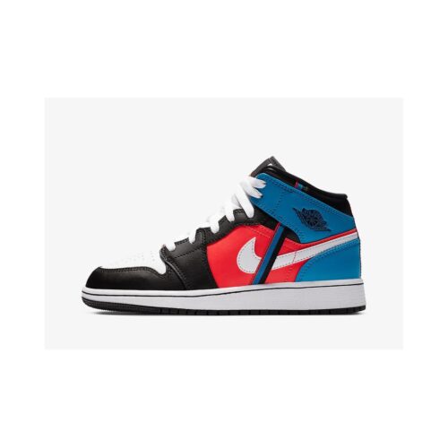 Big Kids Jordan 1 Mid Game Time Black/White/Blue/Crimson (Cv4891 001)