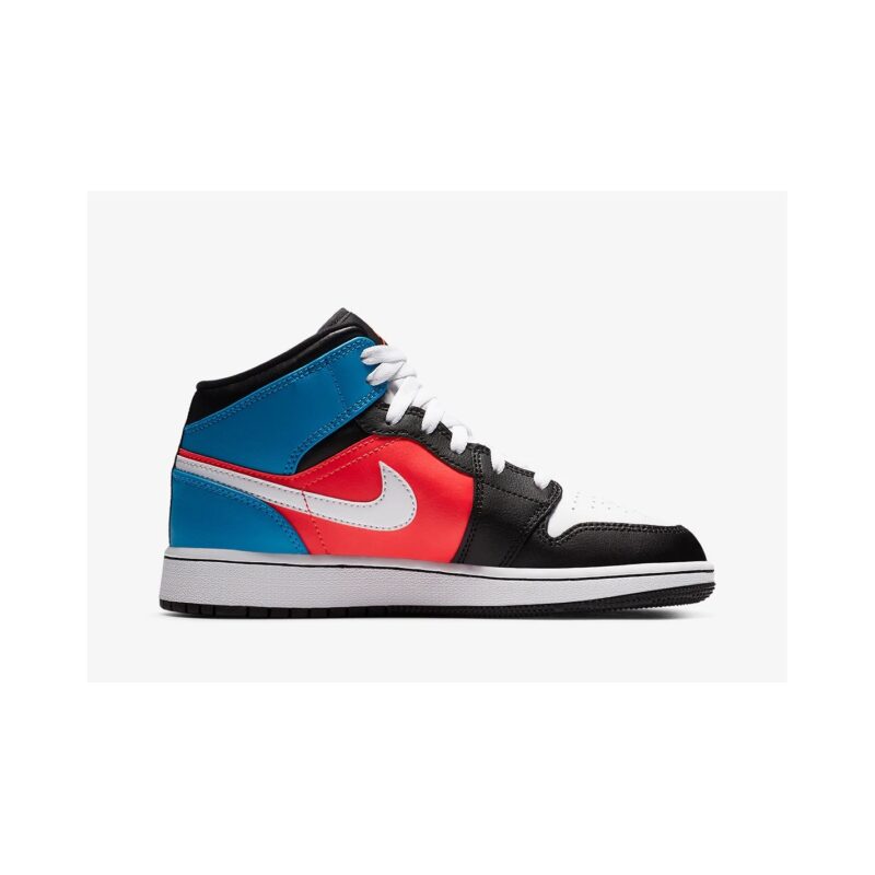 Big Kids Jordan 1 Mid Game Time Black/White/Blue/Crimson (Cv4891 001)