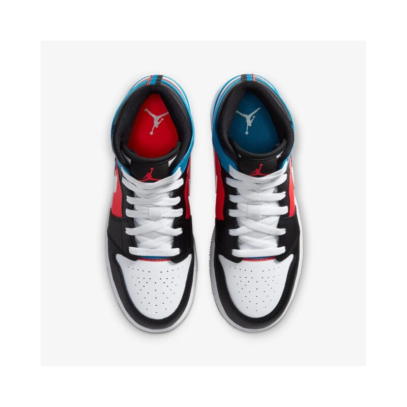 Big Kids Jordan 1 Mid Game Time Black/White/Blue/Crimson (Cv4891 001)