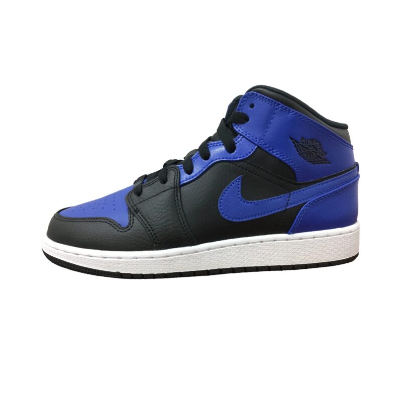 Big Kids Jordan 1 Mid Hyper Royal Black/Hyper Royal-White (554725 077)