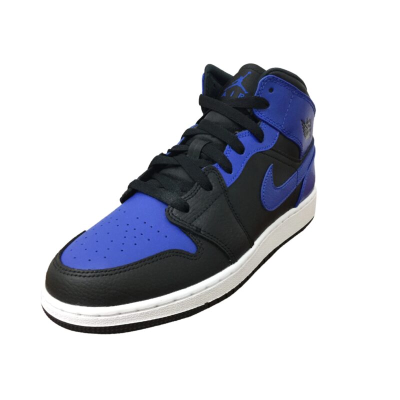 Big Kids Jordan 1 Mid Hyper Royal Black/Hyper Royal-White (554725 077)