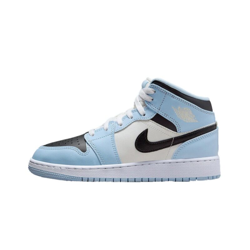 Big Kids Jordan 1 Mid Ice Blue/Black-Sail-White (555112 401)