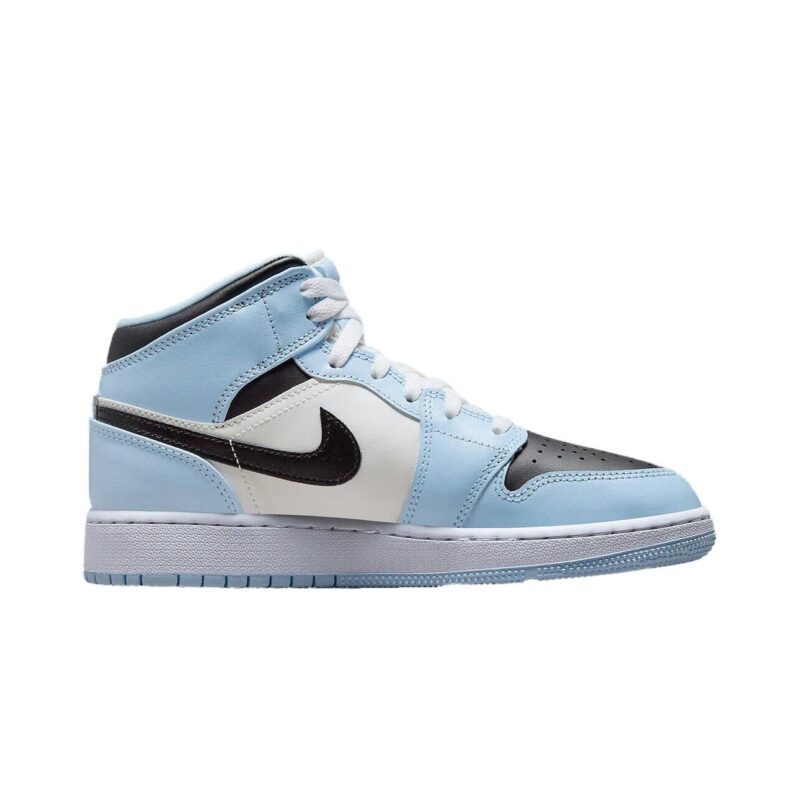 Big Kids Jordan 1 Mid Ice Blue/Black-Sail-White (555112 401)