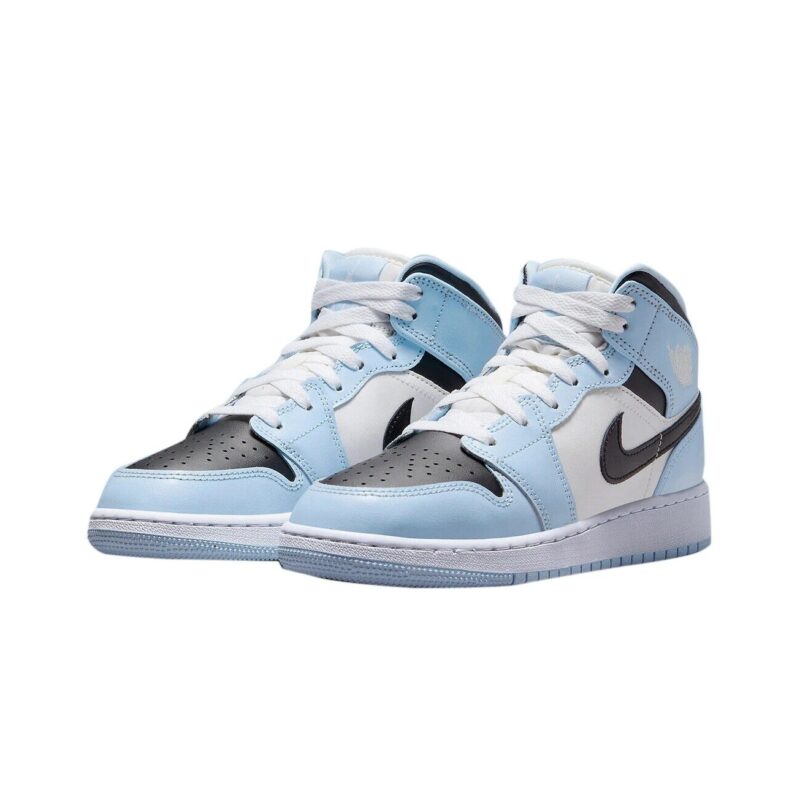 Big Kids Jordan 1 Mid Ice Blue/Black-Sail-White (555112 401)