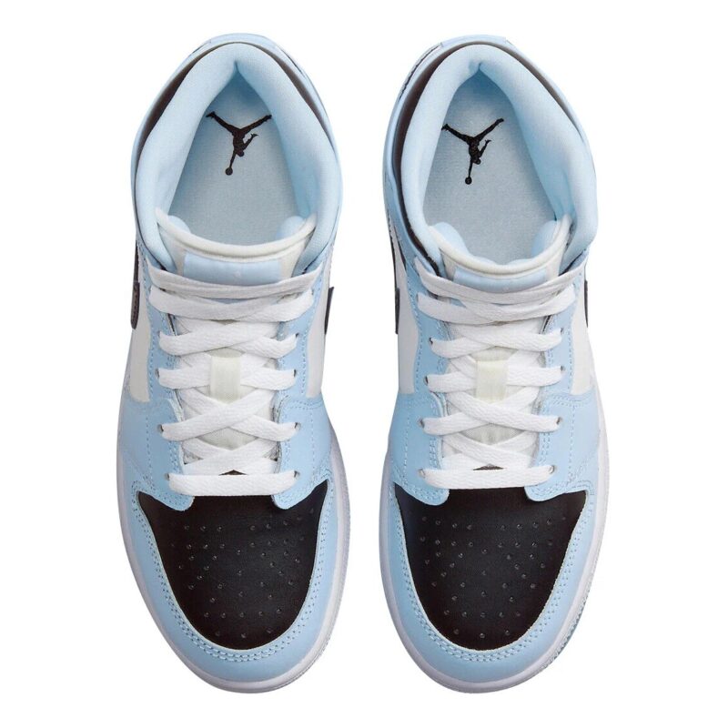 Big Kids Jordan 1 Mid Ice Blue/Black-Sail-White (555112 401)