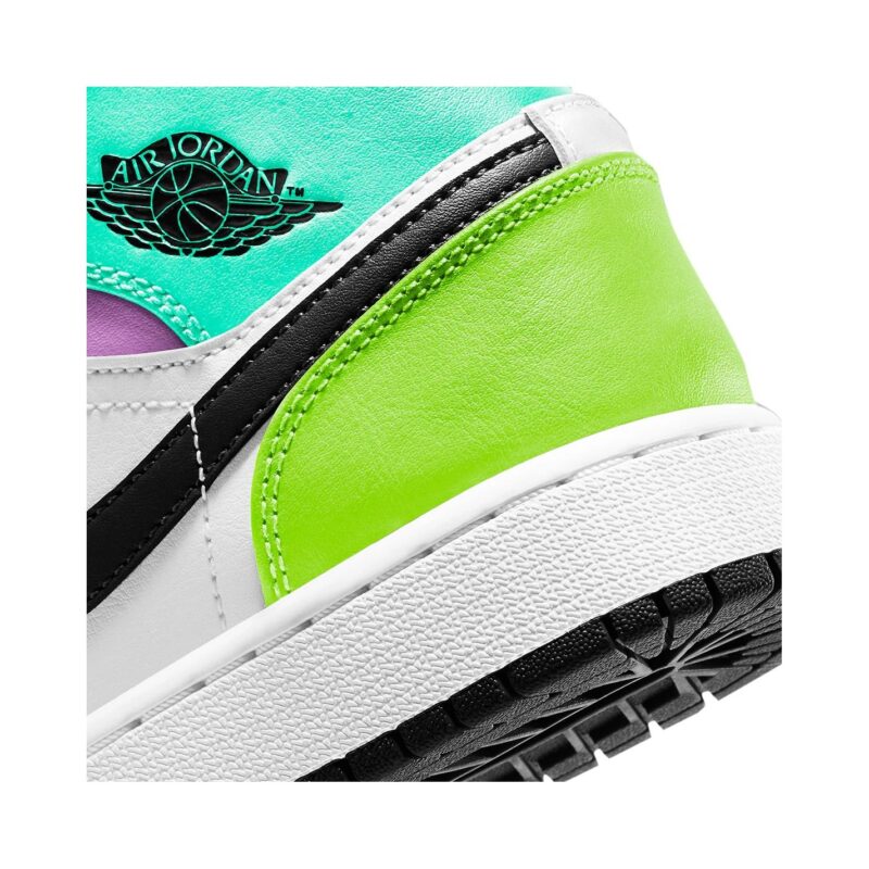 Big Kids Jordan 1 Mid Pastel Black Toe Whit/Blk-Volt-Grn Glw (554725 175)