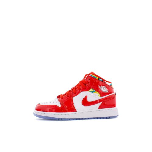 Big Kids Jordan 1 Mid Se Barcelona Red Patent Chile Rd/Wht-Pollen (Dc7248 600)