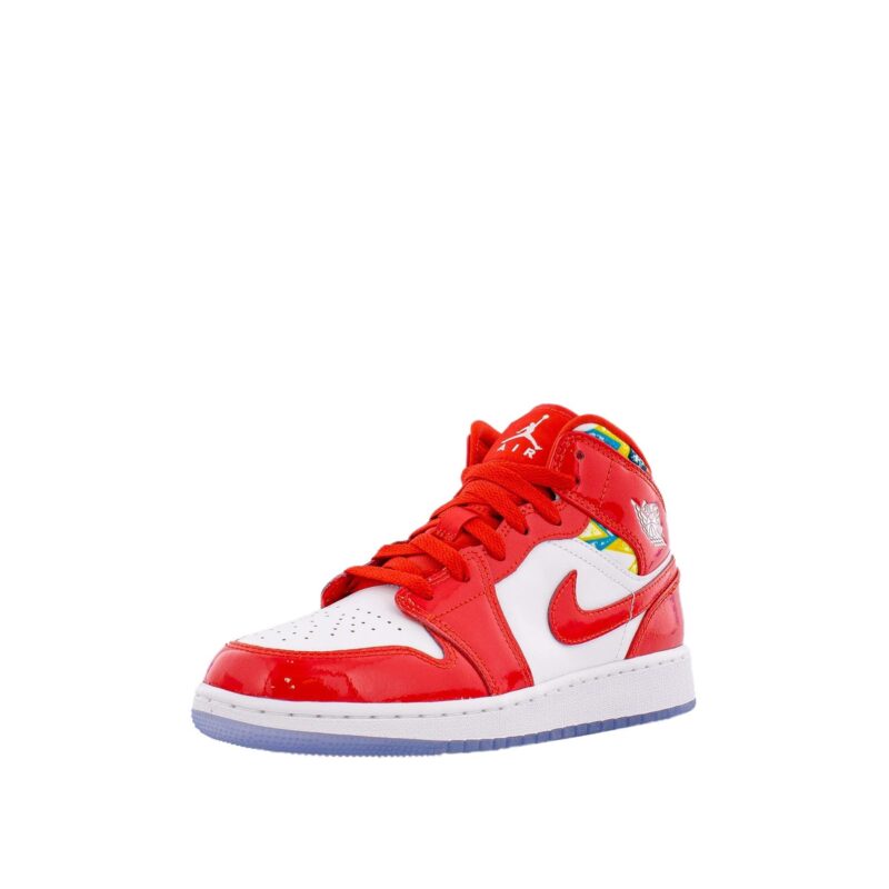 Big Kids Jordan 1 Mid Se Barcelona Red Patent Chile Rd/Wht-Pollen (Dc7248 600)