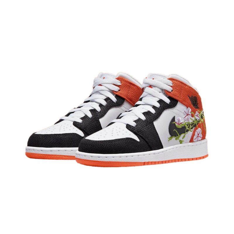 Big Kids Jordan 1 Mid Se Basketball Blossom White/Black-Starfish (Dq8390 100)