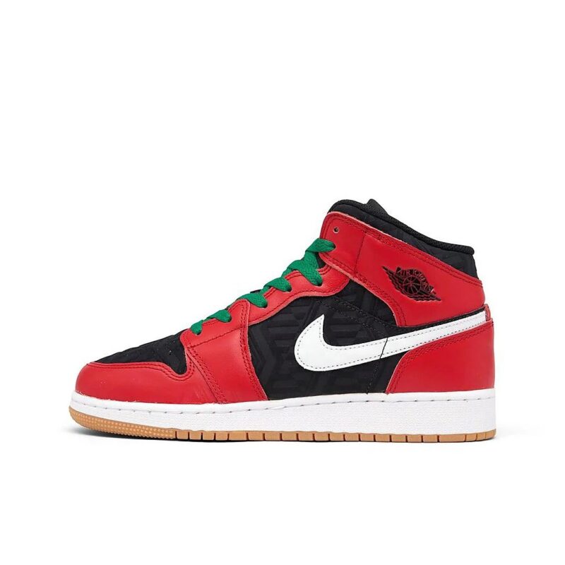 Big Kids Jordan 1 Mid Se Black/Fire Red-White-Malachite (Dq8418 006)