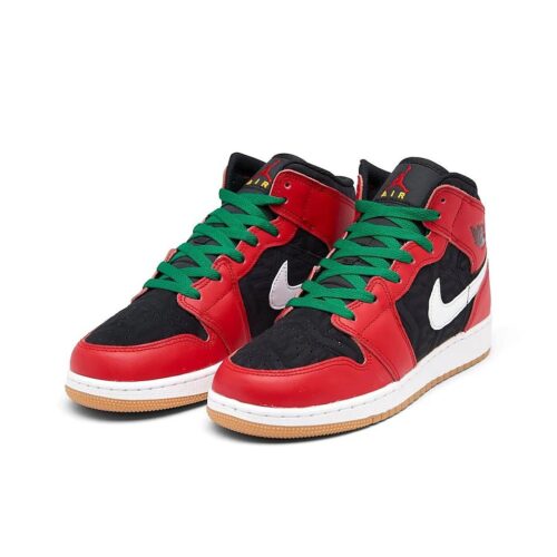 Big Kids Jordan 1 Mid Se Black/Fire Red-White-Malachite (Dq8418 006)