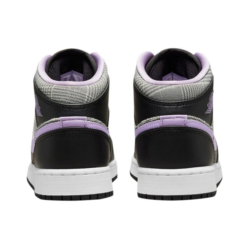 Big Kids Jordan 1 Mid Se Houndstooth Black/Lilac-White (Dc7226 015)