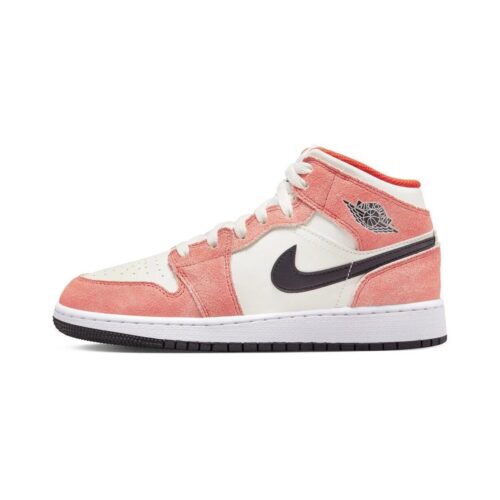 Big Kids Jordan 1 Mid Se Orange Suede Team Orng/Blk-Sail-Wht (Dv1336 800)