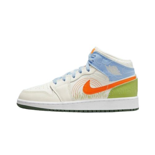 Big Kids Jordan 1 Mid Se Stitch Sail/Safety Orange (Dx2462 100)