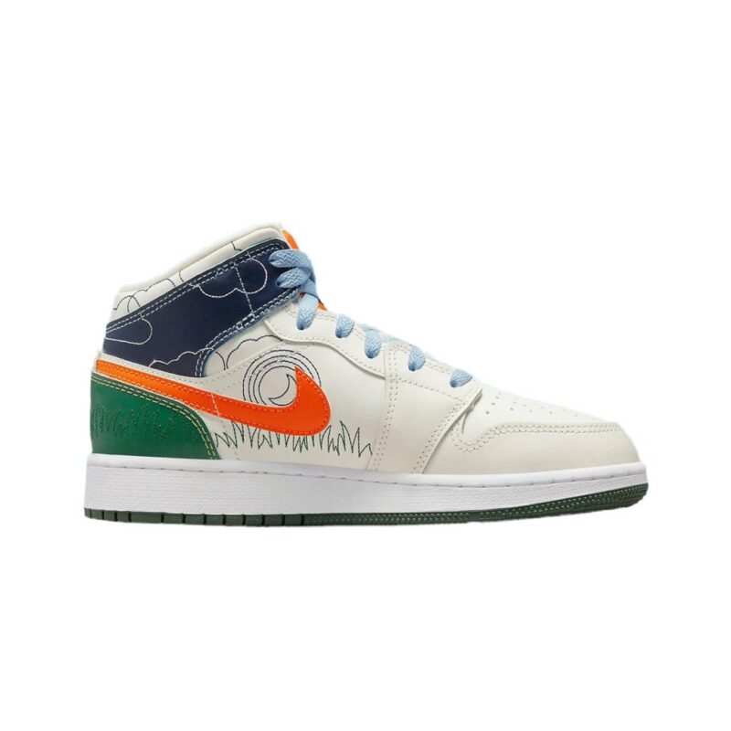 Big Kids Jordan 1 Mid Se Stitch Sail/Safety Orange (Dx2462 100)