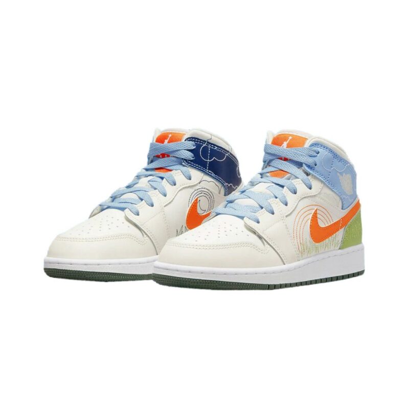 Big Kids Jordan 1 Mid Se Stitch Sail/Safety Orange (Dx2462 100)