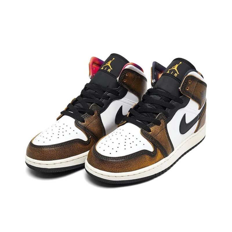 Big Kids Jordan 1 Mid Se Wear Away Black/Taxi-White-Sail (Dq8418 071)