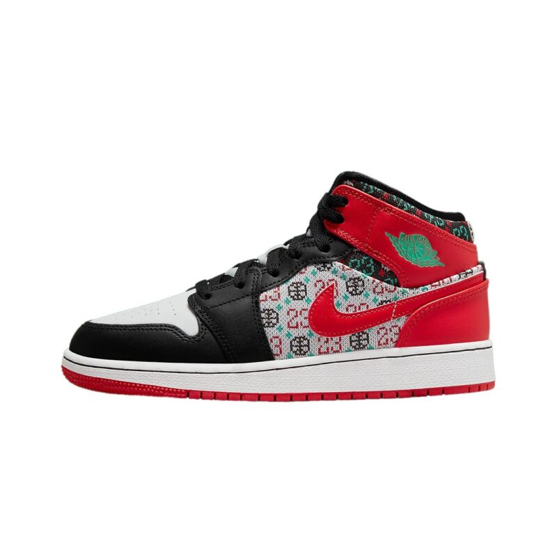 Big Kids Jordan 1 Mid Se White/University Red-Black (Dm1208 150)