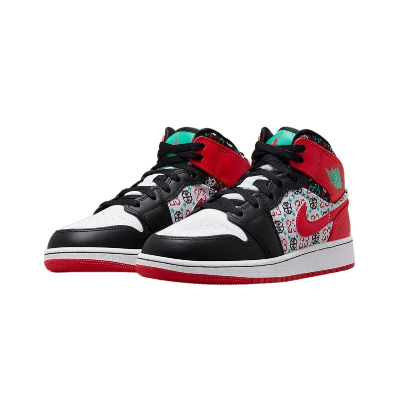 Big Kids Jordan 1 Mid Se White/University Red-Black (Dm1208 150)