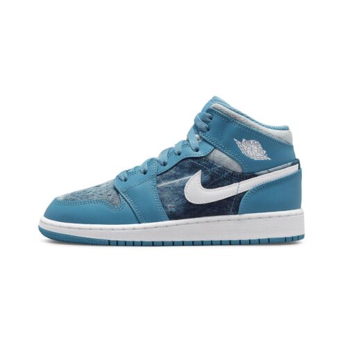 Big Kids Jordan 1 Mid Washed Denim Dutch Blue/White (Dm8951 400)