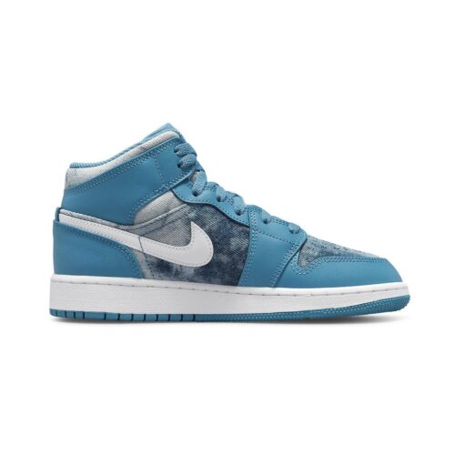 Big Kids Jordan 1 Mid Washed Denim Dutch Blue/White (Dm8951 400)