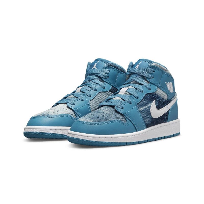 Big Kids Jordan 1 Mid Washed Denim Dutch Blue/White (Dm8951 400)