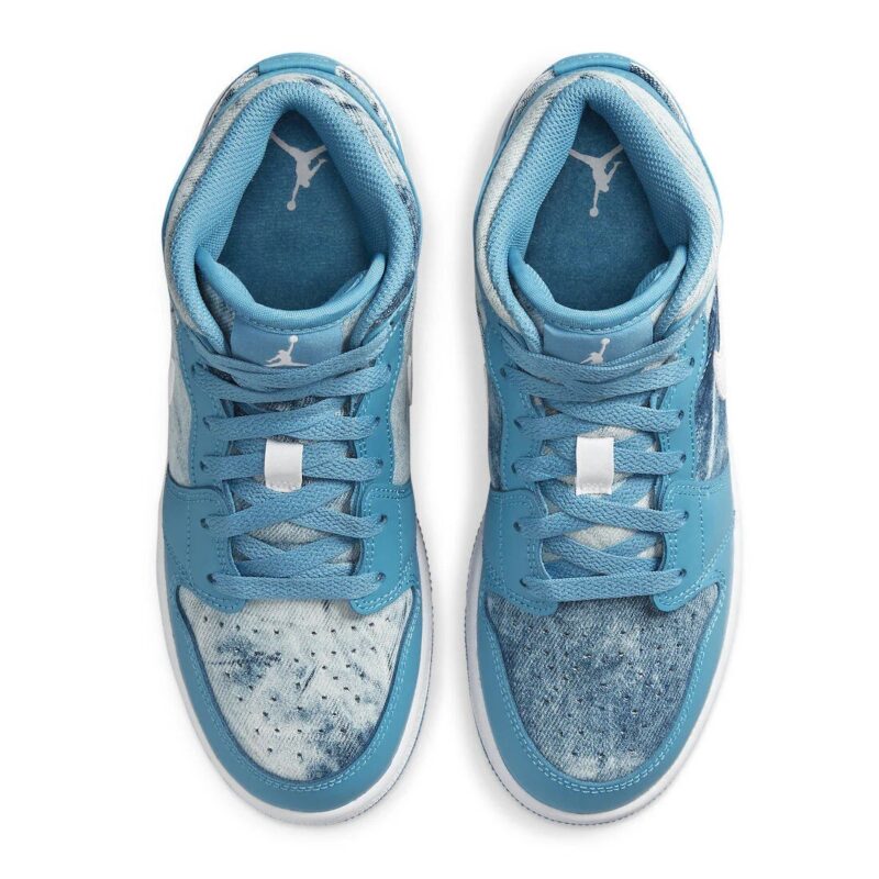 Big Kids Jordan 1 Mid Washed Denim Dutch Blue/White (Dm8951 400)