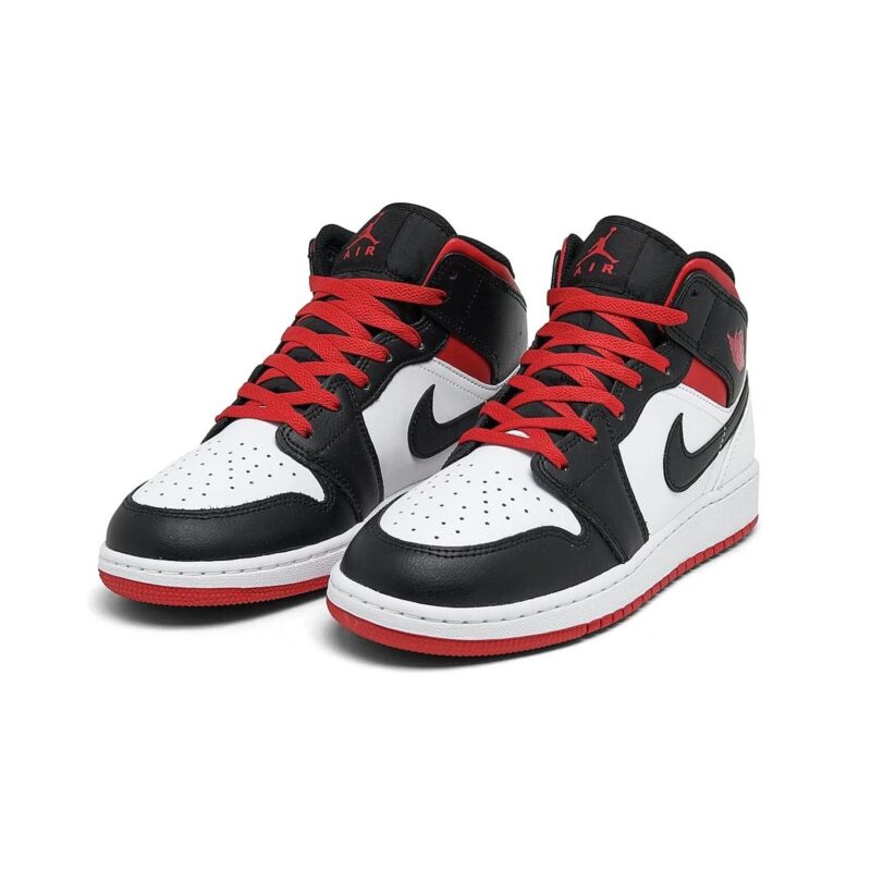 Big Kids Jordan 1 Mid White/Gym Red-Black (Dq8423 106)