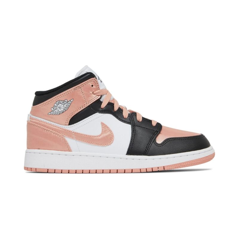 Big Kids Jordan 1 Mid White/Lt Madder Root-Black (Dm9077 108)