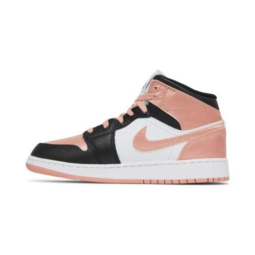 Big Kids Jordan 1 Mid White/Lt Madder Root-Black (Dm9077 108)