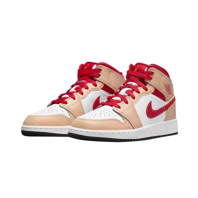 Big Kids Jordan 1 Mid White Onyx/Light Curry-White (554725 201)