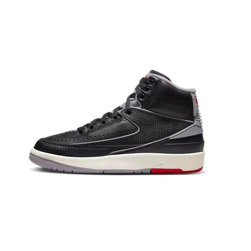 Big Kids Jordan 2 Retro Black/Cement Grey-Fire Red (Dq8562 001)