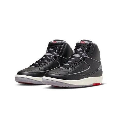 Big Kids Jordan 2 Retro Black/Cement Grey-Fire Red (Dq8562 001)