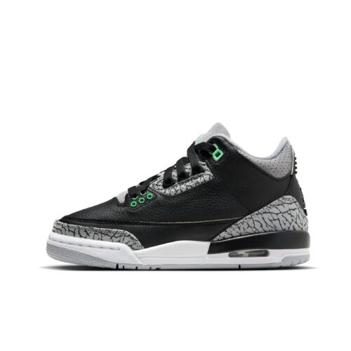 Big Kids Jordan 3 Retro Black/Green Glow-Wolf Grey (Dm0967 031)