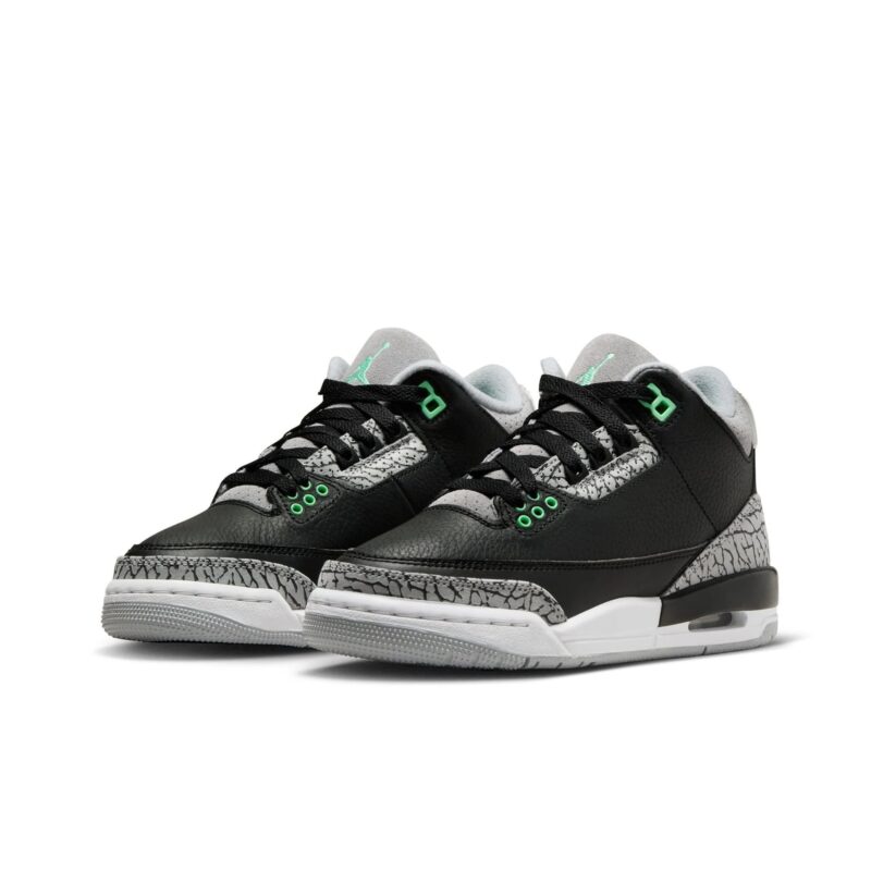 Big Kids Jordan 3 Retro Black/Green Glow-Wolf Grey (Dm0967 031)