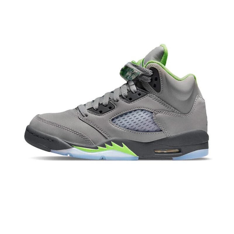 Big Kids Jordan 5 Retro Green Bean Silver/Green Bean-Flint Grey (Dq3734 003)